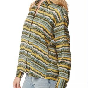 NWT Jessica Simpson Confetti-Tile Long Sleeve Silky Button Down Blouse Size L